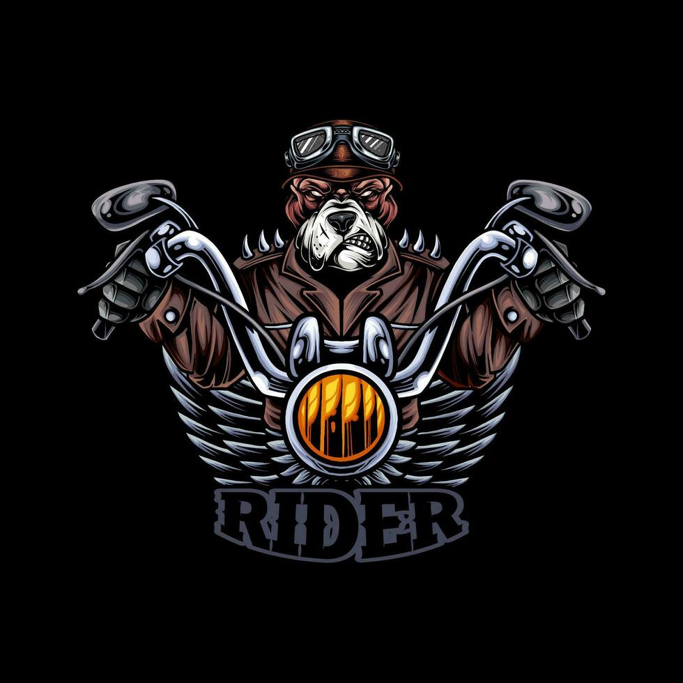 buldogue motociclista com uma capacete ilustração vetor