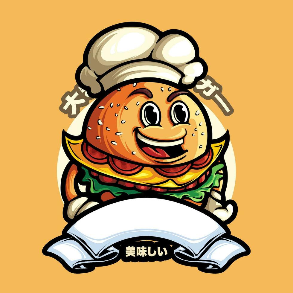 mascote hamburguer ilustração vetor