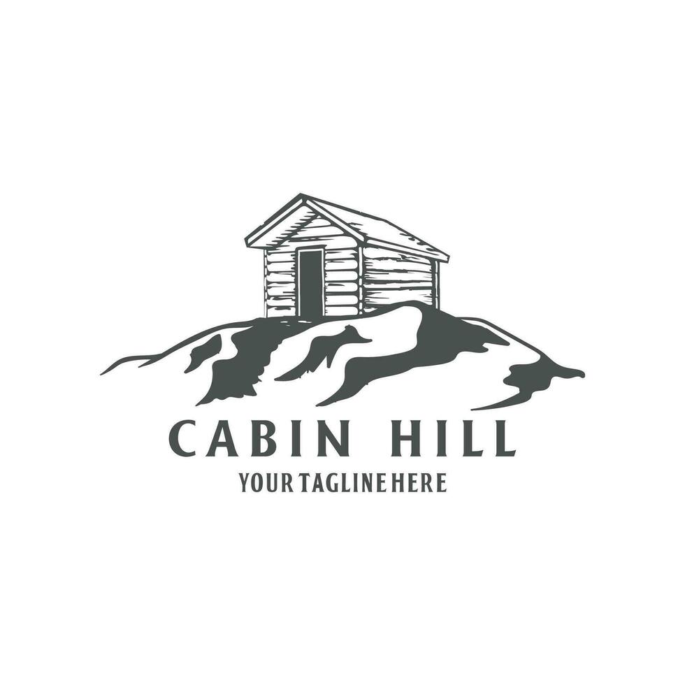 vintage retro de madeira cabine chalé chalé apresentar às a montanha Colina ilustração logotipo Projeto vetor