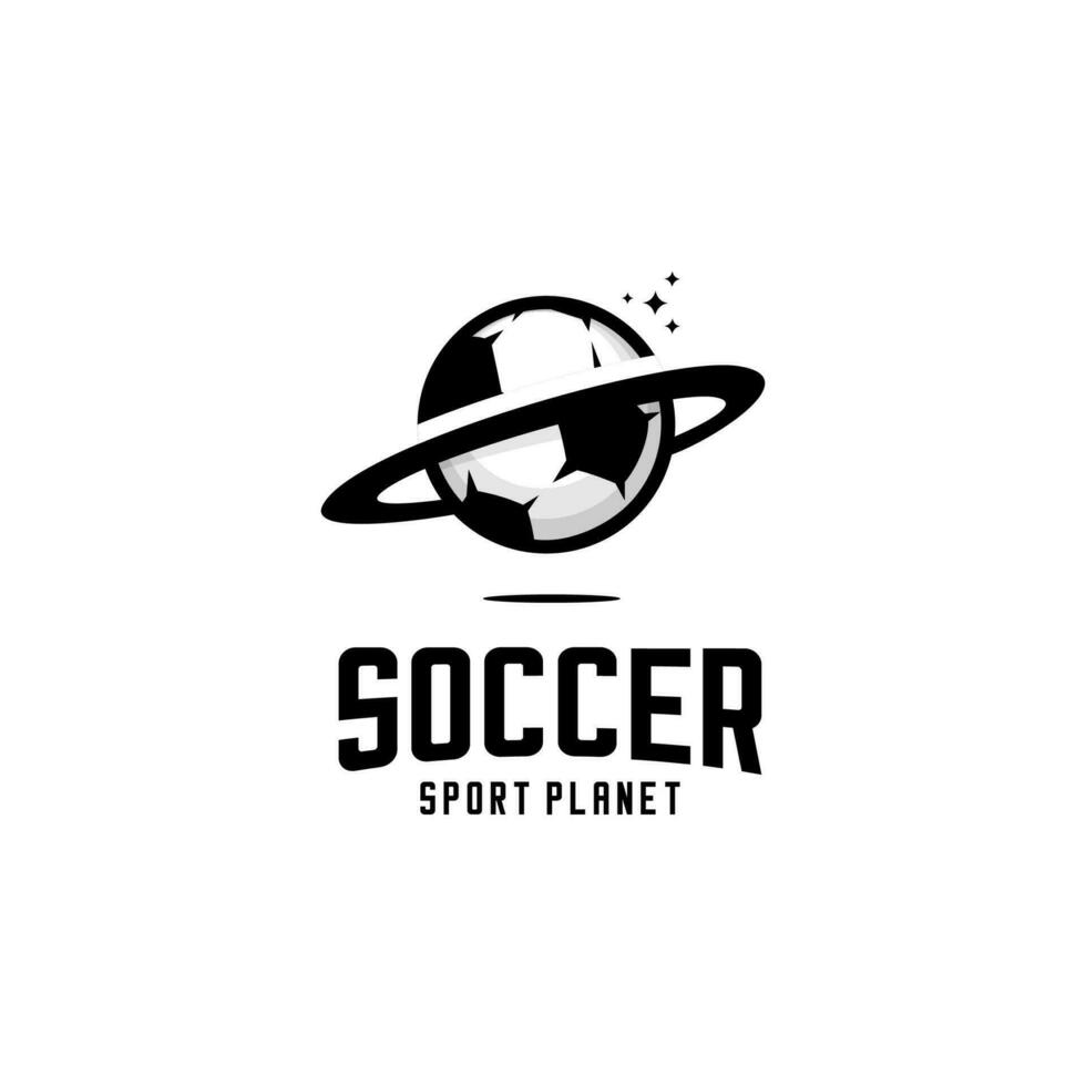 vetor futebol bola dentro a forma do uma anelado planeta, planeta futebol logotipo