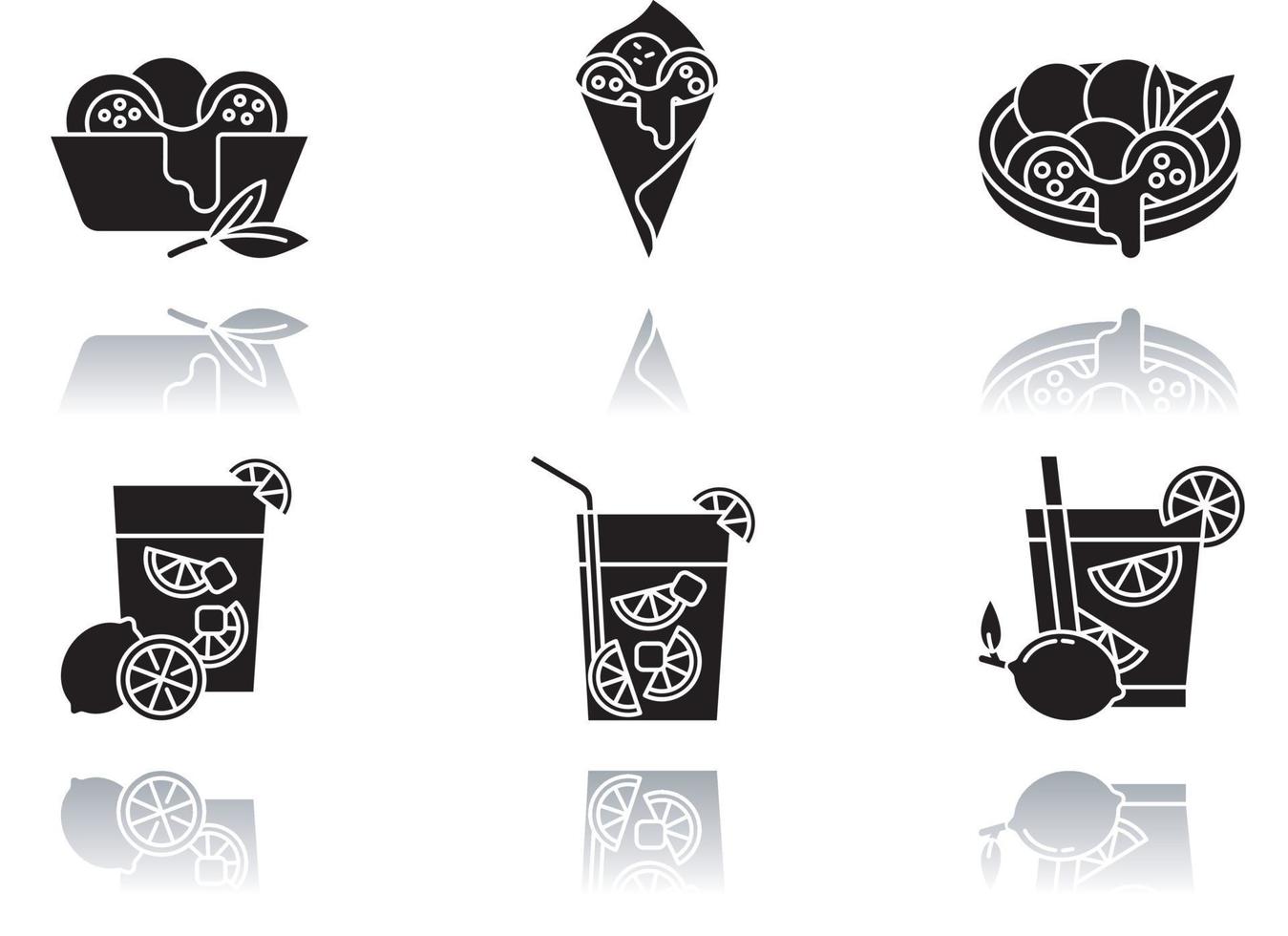 conjunto de ícones de glifo preto de sombra projetada culinária brasileira vetor