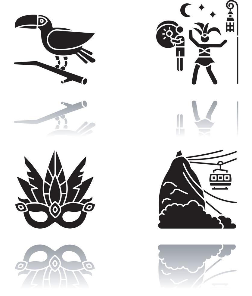 conjunto de ícones de glifo preto de sombra projetada do carnaval brasileiro vetor