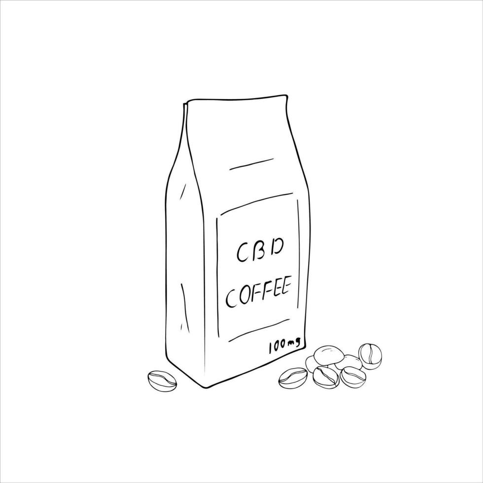 pacote do cbd café. desenhado à mão isolado vetor ilustração em uma branco fundo