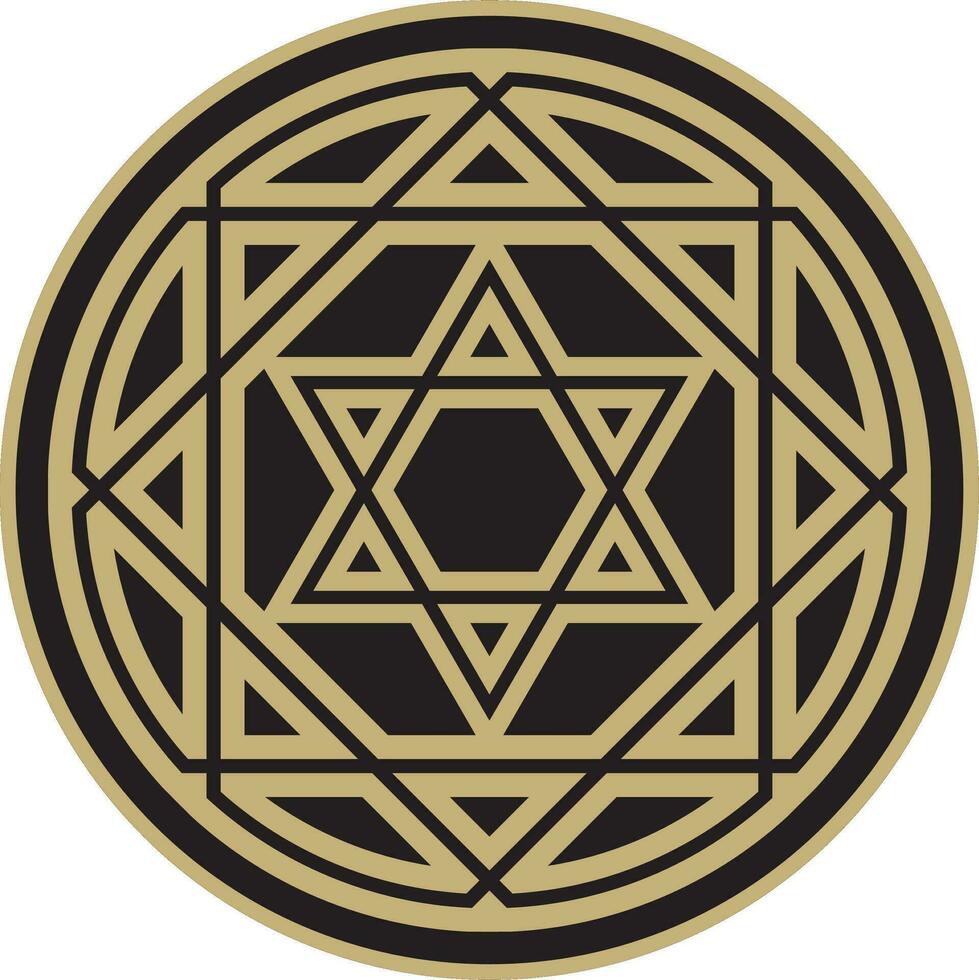 vetor volta ouro e Preto judaico nacional ornamento. Estrela do david. semita folk círculo, padronizar. israelense étnico sinal, anel