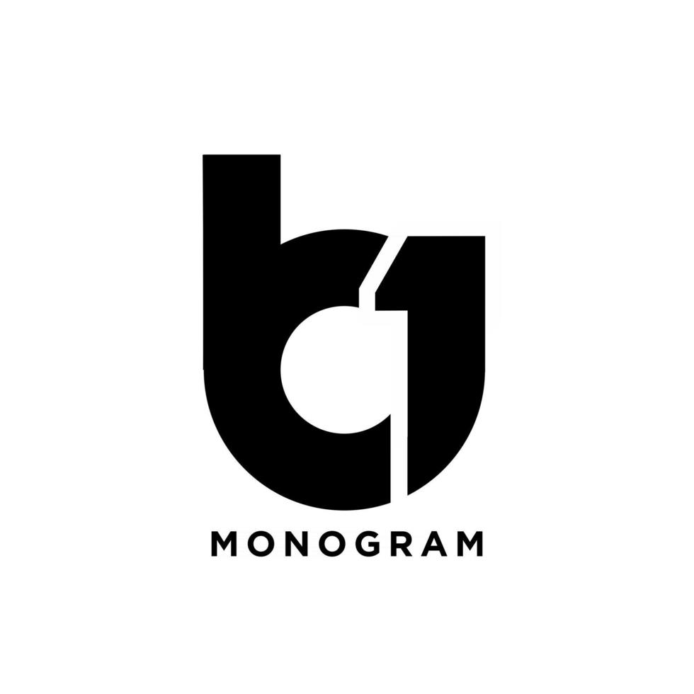 letra maiúscula do monograma b um 1 desenho de logotipo preto inicial vetor