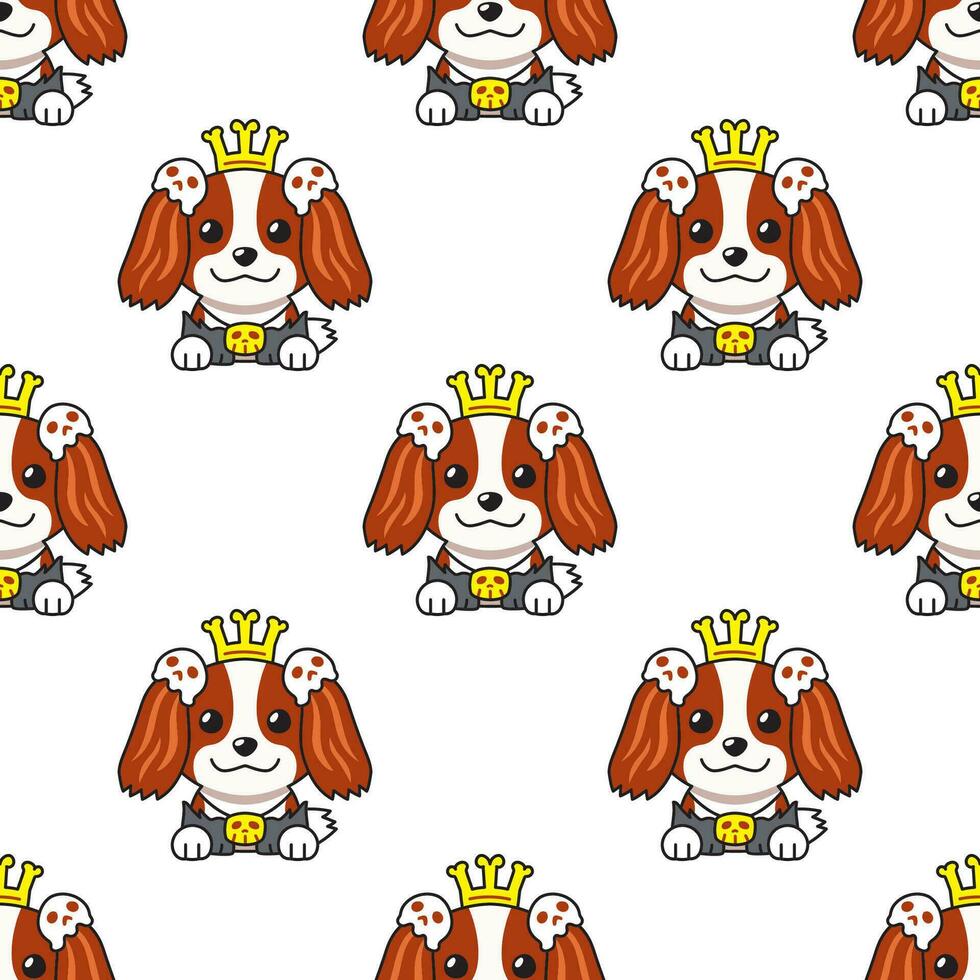 desenho animado descuidado rei Charles spaniel cachorro com dia das Bruxas traje desatado padronizar fundo vetor