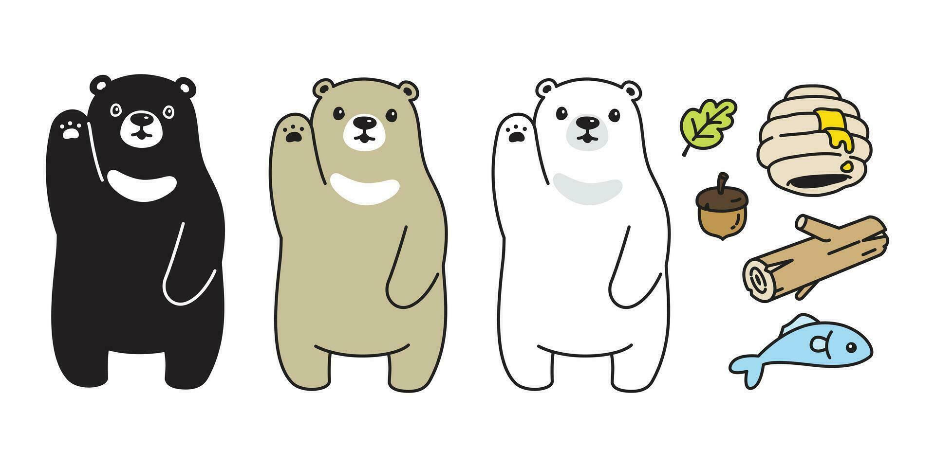 Urso vetor polar Urso ícone querida peixe bolota logotipo desenho animado personagem símbolo ilustração rabisco Projeto