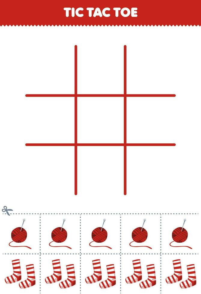 Educação jogos para crianças tic tac dedo do pé conjunto com fofa desenho animado fio e meias cenário imprimível vestível roupas planilha vetor