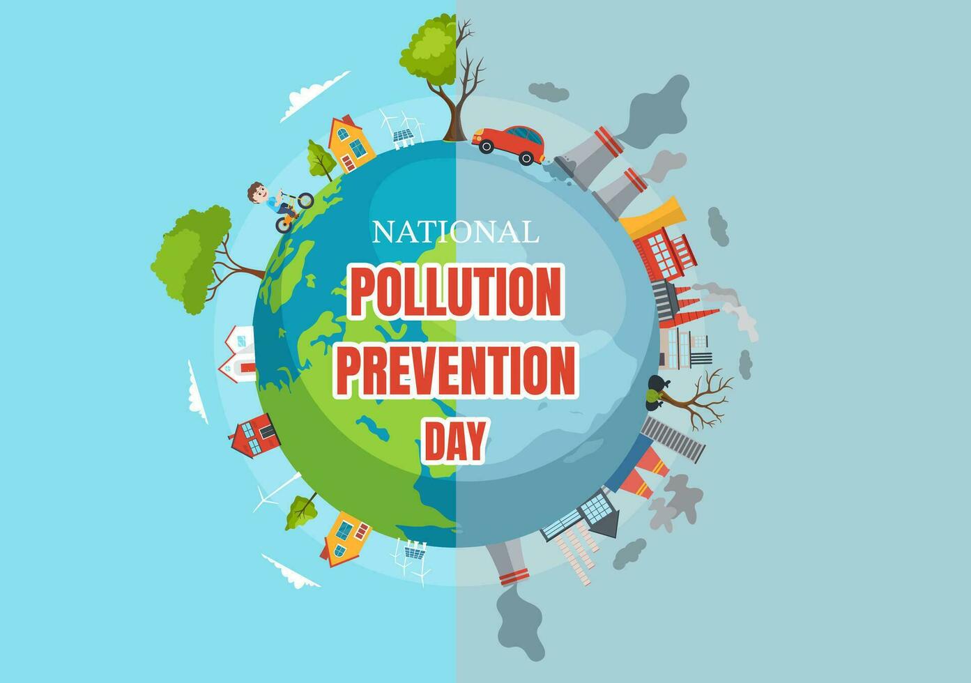 nacional poluição prevenção dia vetor ilustração em 2 dezembro para consciência campanha fábrica, floresta ou veículo problemas dentro desenho animado fundo