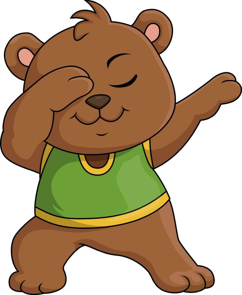 fofa pequeno Urso desenho animado dabbing dança vetor