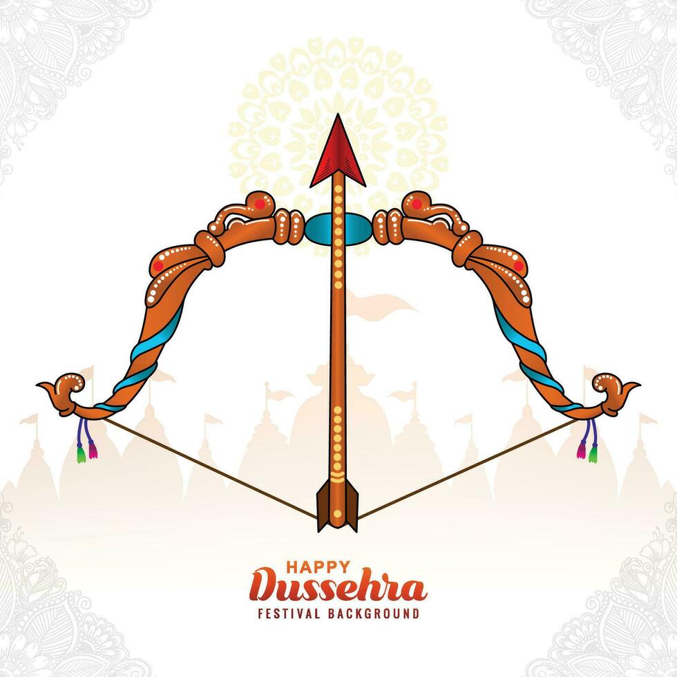 fundo de cartão de celebração de arco e flecha em aquarela feliz tradicional dussehra vetor