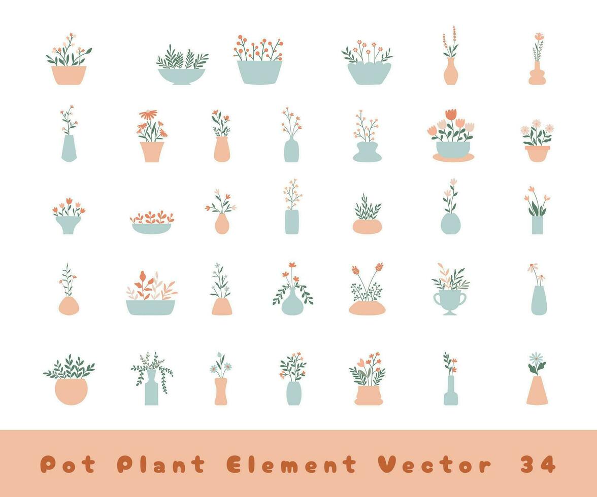 coleção do ornamental plantas dentro panelas vetor elementos
