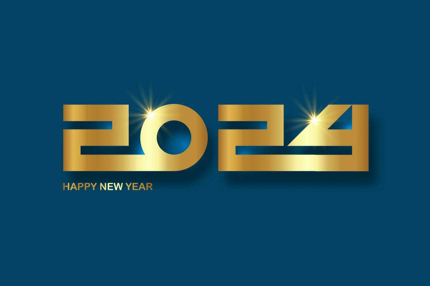 Novo ano 2024 ouro números decorativo cumprimento cartão 2024 feliz Novo ano luxo criativo Natal bandeira, vetor ilustração isolado em azul fundo