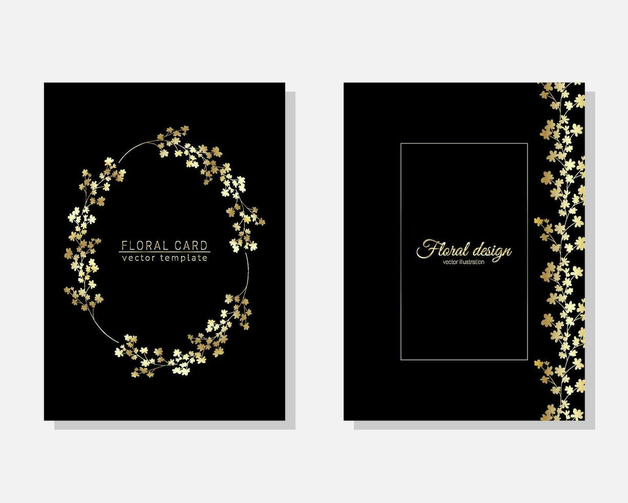 vetor conjunto do luxo cartões, modelos com ouro brilhante pequeno delicado flores para aniversário, casamento, aniversário convite