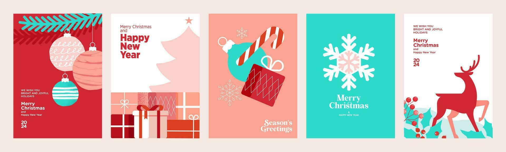 feliz Natal e Feliz Ano Novo. conjunto de ilustrações vetoriais para plano de fundo, cartão de felicitações, cartão de convite de festa, banner de site, banner de mídia social, material de marketing. vetor