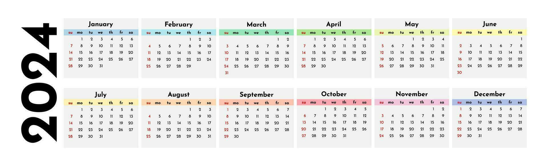 calendário para 2024 isolado em uma branco fundo vetor