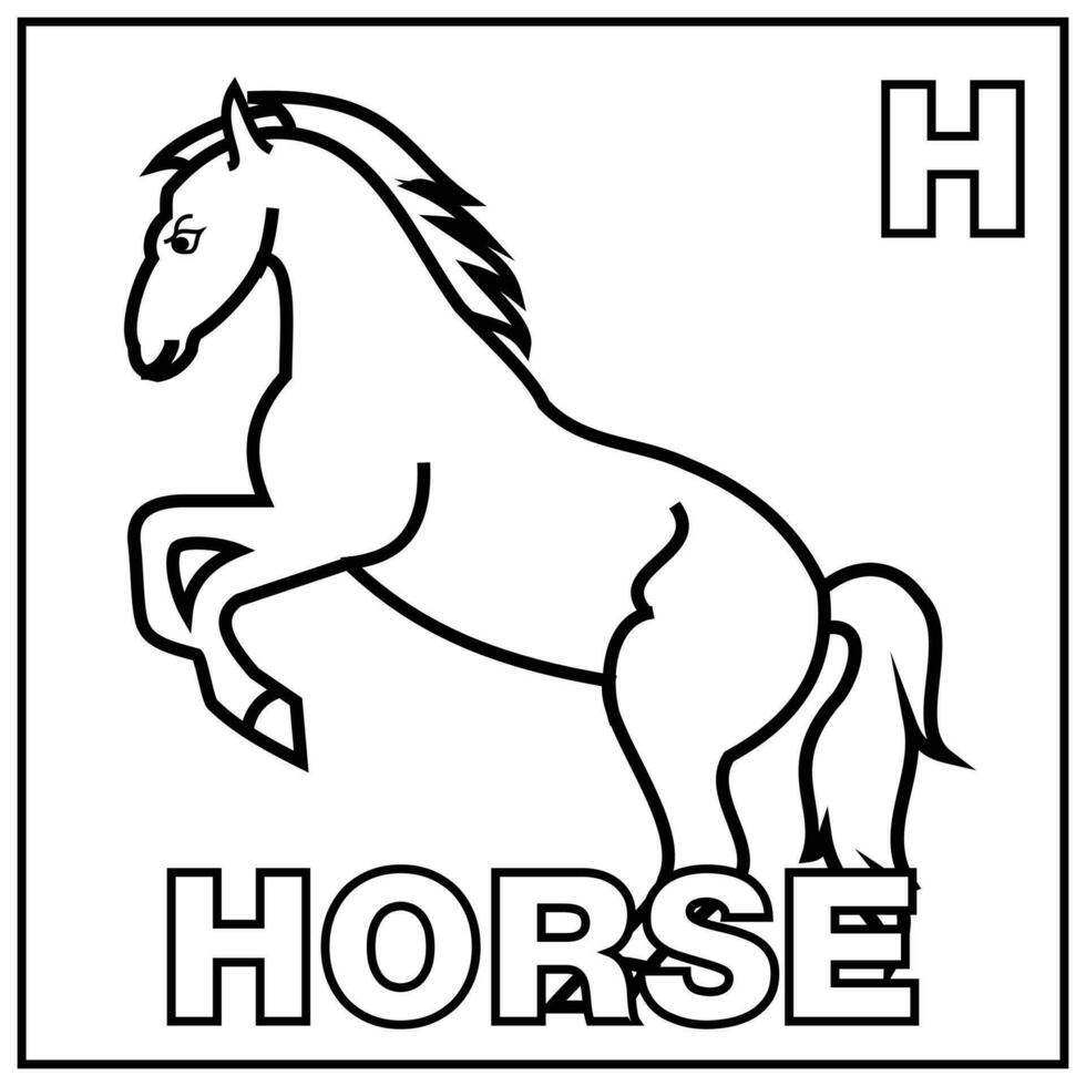coloração livro para crianças. alfabeto h para cavalo. vetor ilustração. crianças coloração página com uma cenário do uma cavalo para animal reconhecimento e a carta h