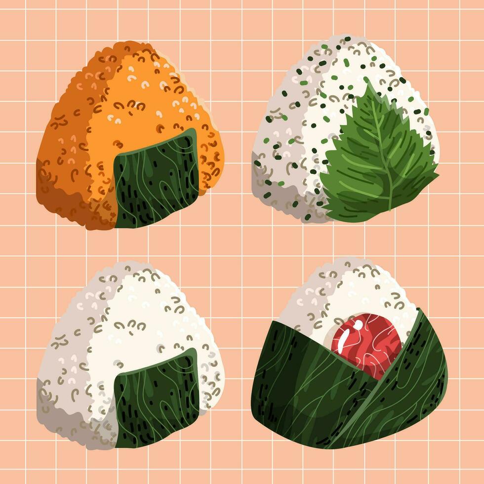 ilustração vetorial de comida japonesa onigiri vetor