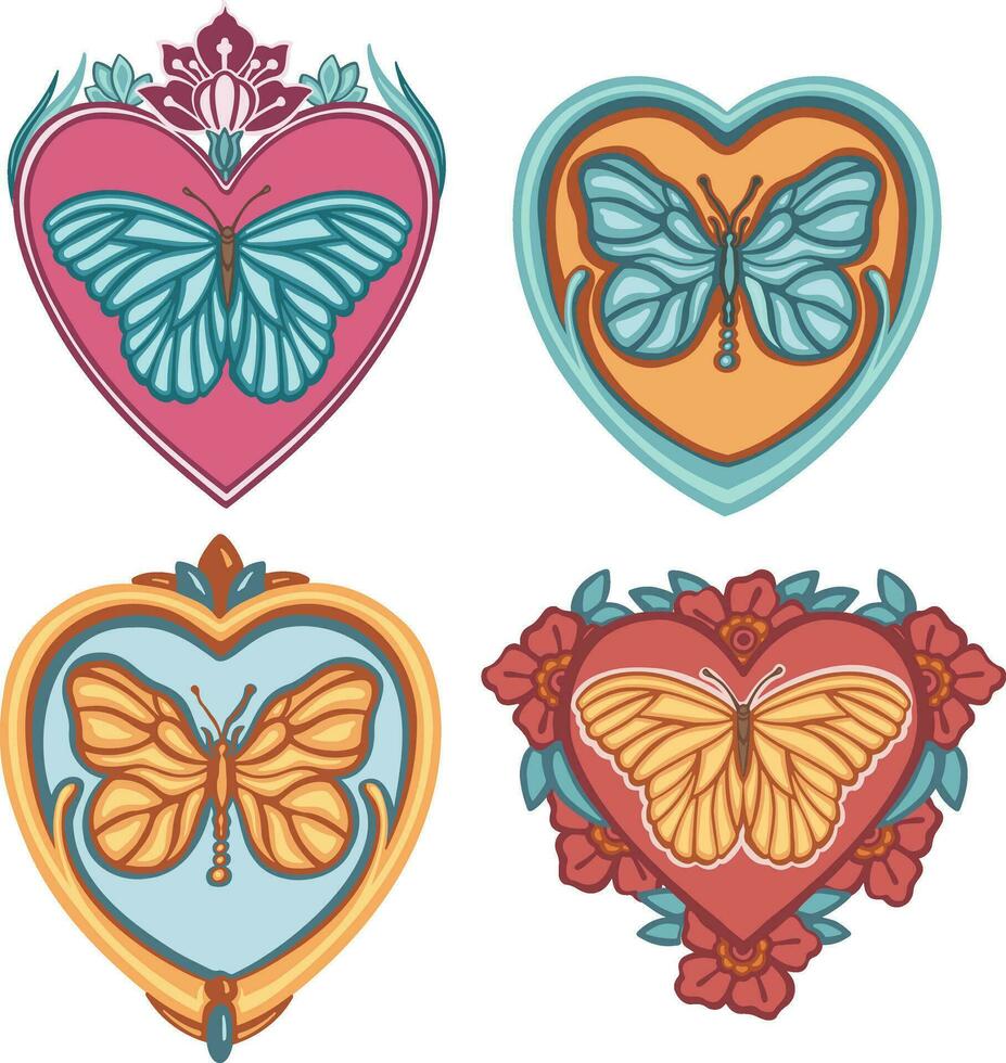 lindo colori étnico amor borboletas estão mão desenhado vetor