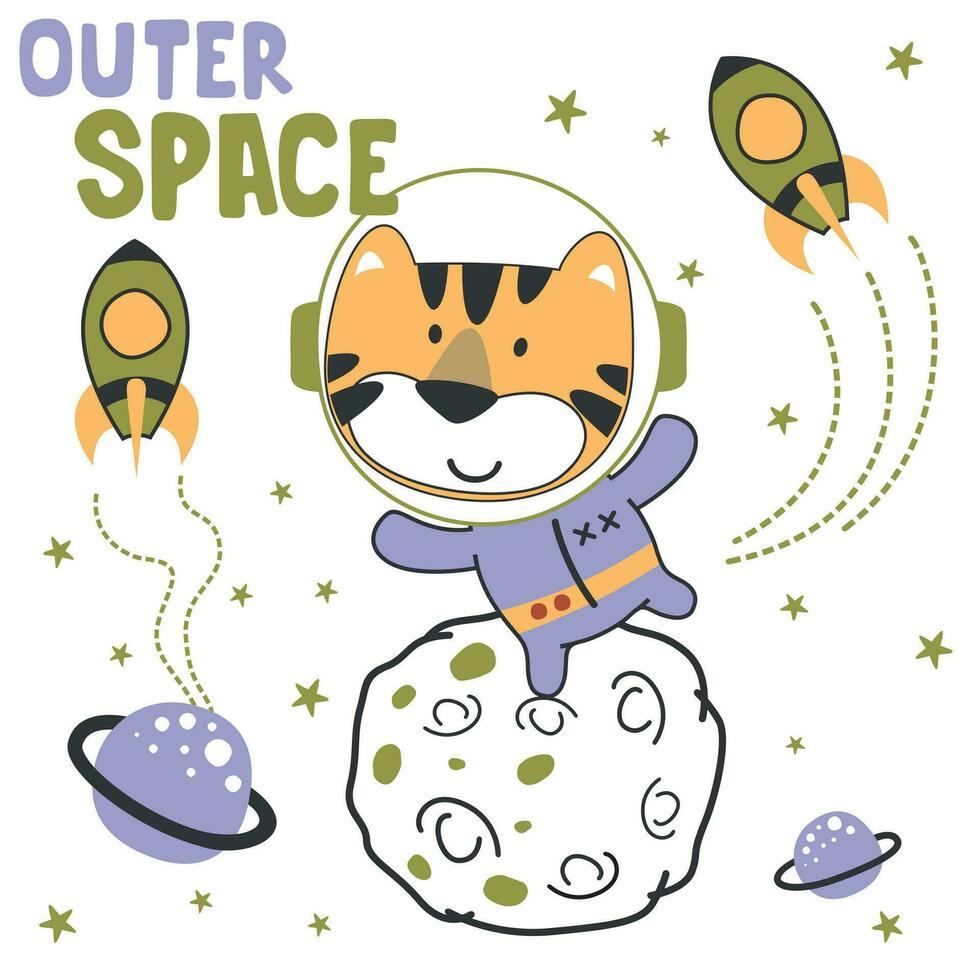 vetor ilustração do fofa desenho animado astronautas pequeno animal dentro espaço, adequado para adesivos e t camisas crianças bebê, t camisa impressão projeto, moda gráfico e de outros decoração.