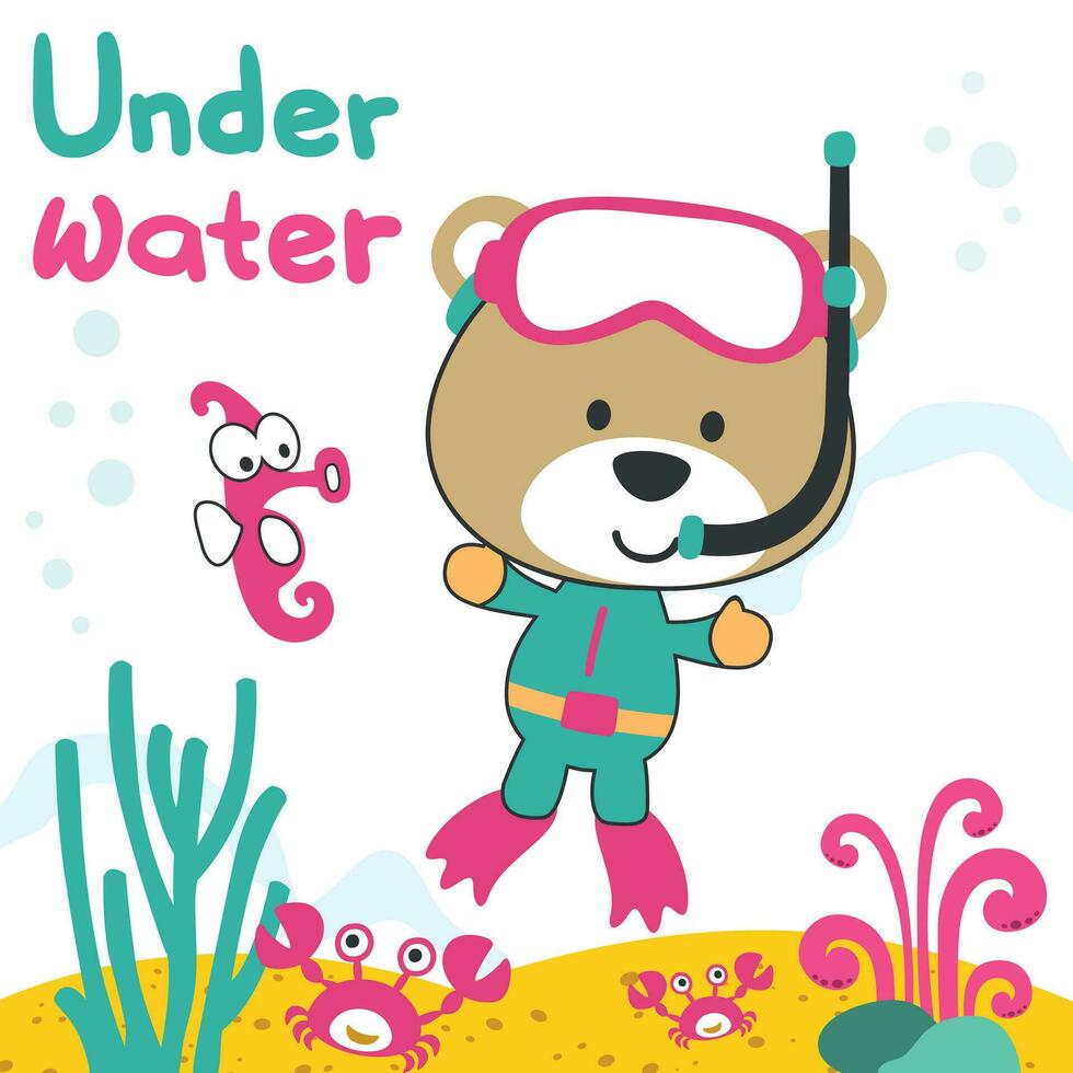 vetor ilustração do animal Urso dentro snorkel mascarar mergulho dentro a mar. pode estar usava para camiseta imprimir, criativo vetor infantil fundo para tecido têxtil, e de outros decoração