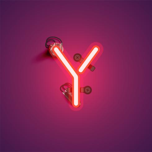 Personagem de néon vermelho realista com fios e console de um fontset, ilustração vetorial vetor