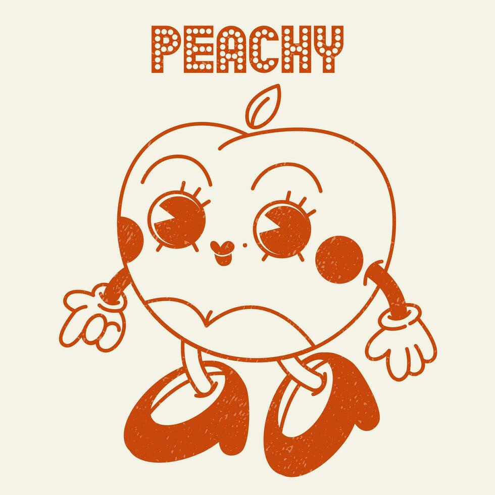 peachy desenho animado retro groovy ilustração impressão com engraçado slogan para gráfico tee t camisa ou adesivo poster - vetor. vetor ilustração