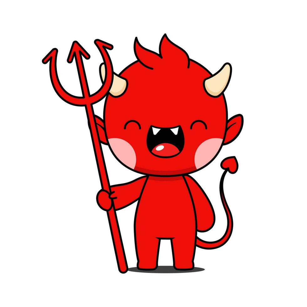 fofa e kawaii estilo dia das Bruxas vermelho diabo desenho animado personagem vetor