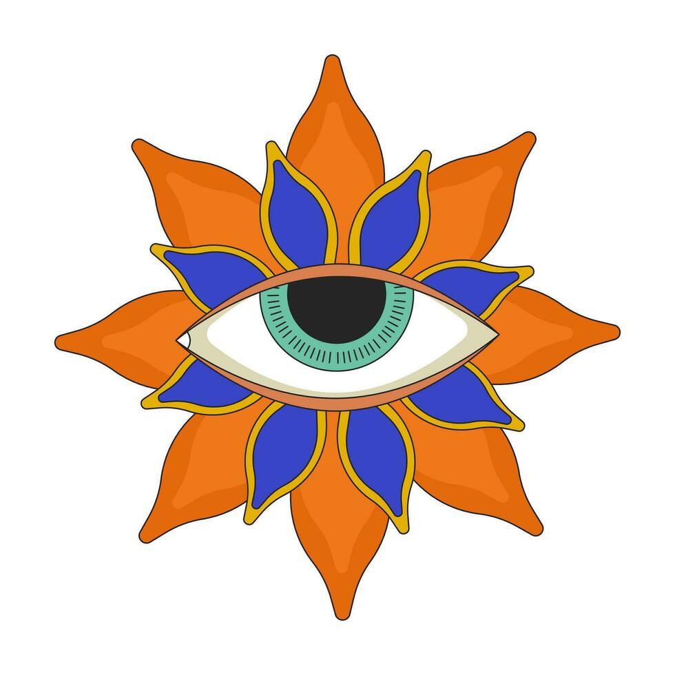 esotérico globo ocular flor 2d linear desenho animado objeto. espiritualidade. Flor misterioso imaginação isolado linha vetor elemento branco fundo. fantasia alucinação cor plano local ilustração