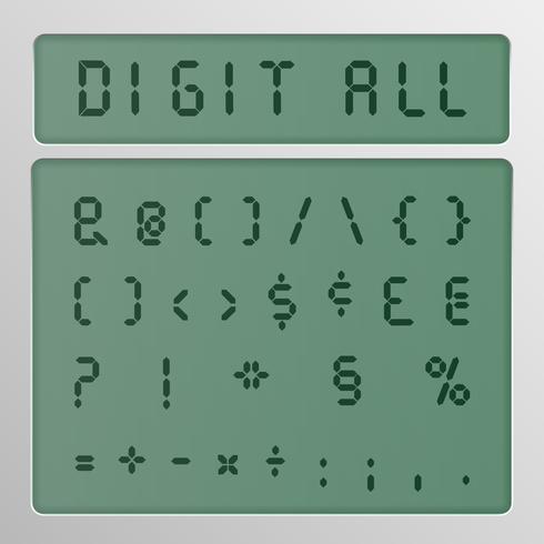 Conjunto de caracteres digitais de um tipo de letra em uma tela, ilustração vetorial vetor
