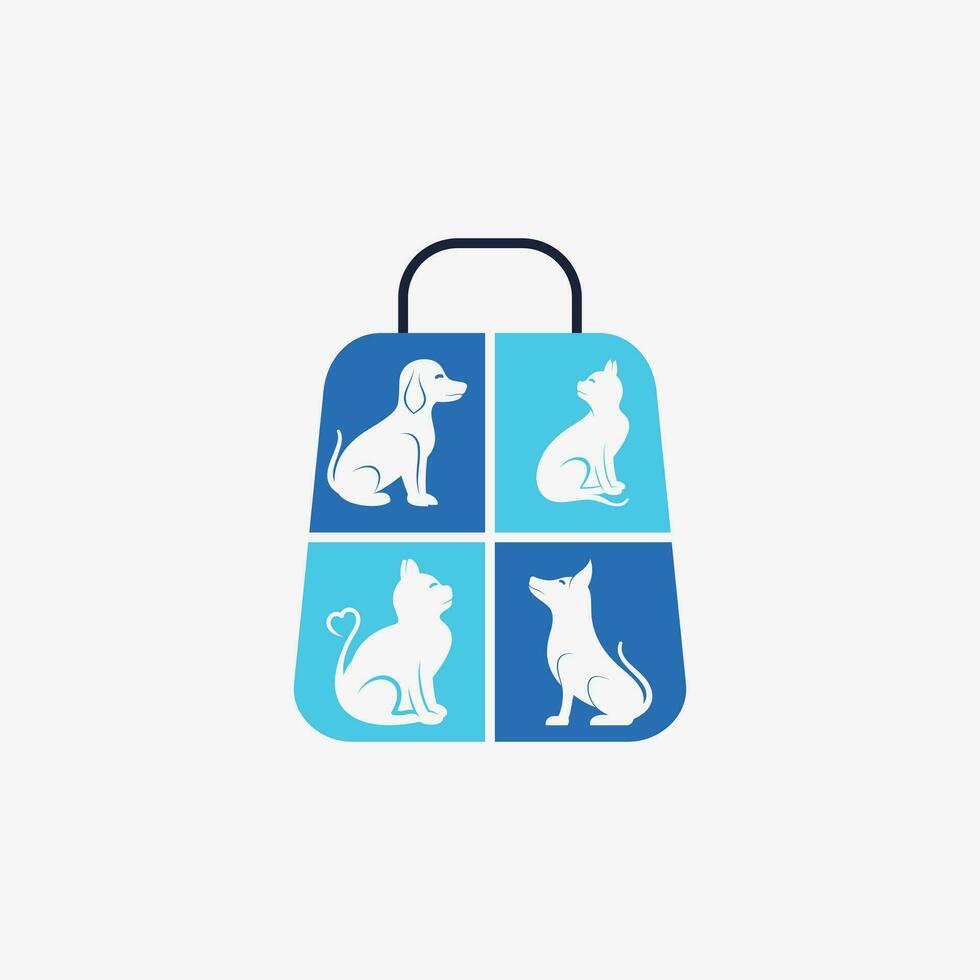 animal fazer compras logotipo Projeto com cachorro gato ícone logotipo e criativo elemento conceito vetor