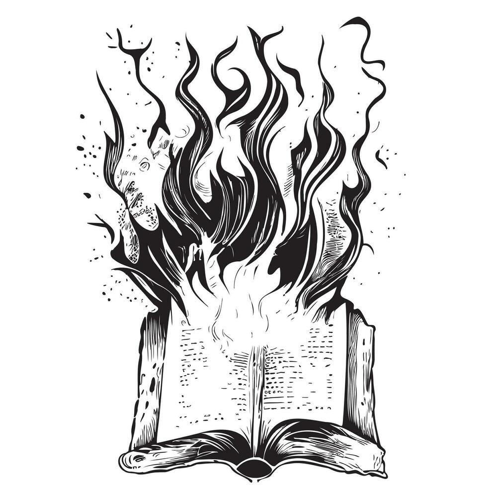 aberto queimando livro mão desenhado esboço dentro rabisco estilo vetor ilustração