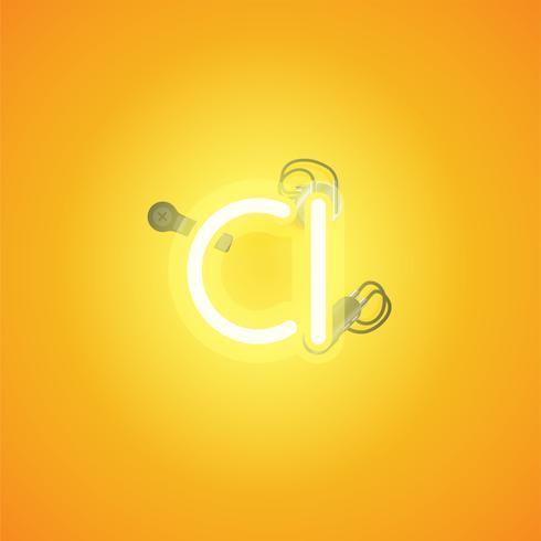 Personagem de néon realista amarelo com fios e console de um fontset, ilustração vetorial vetor
