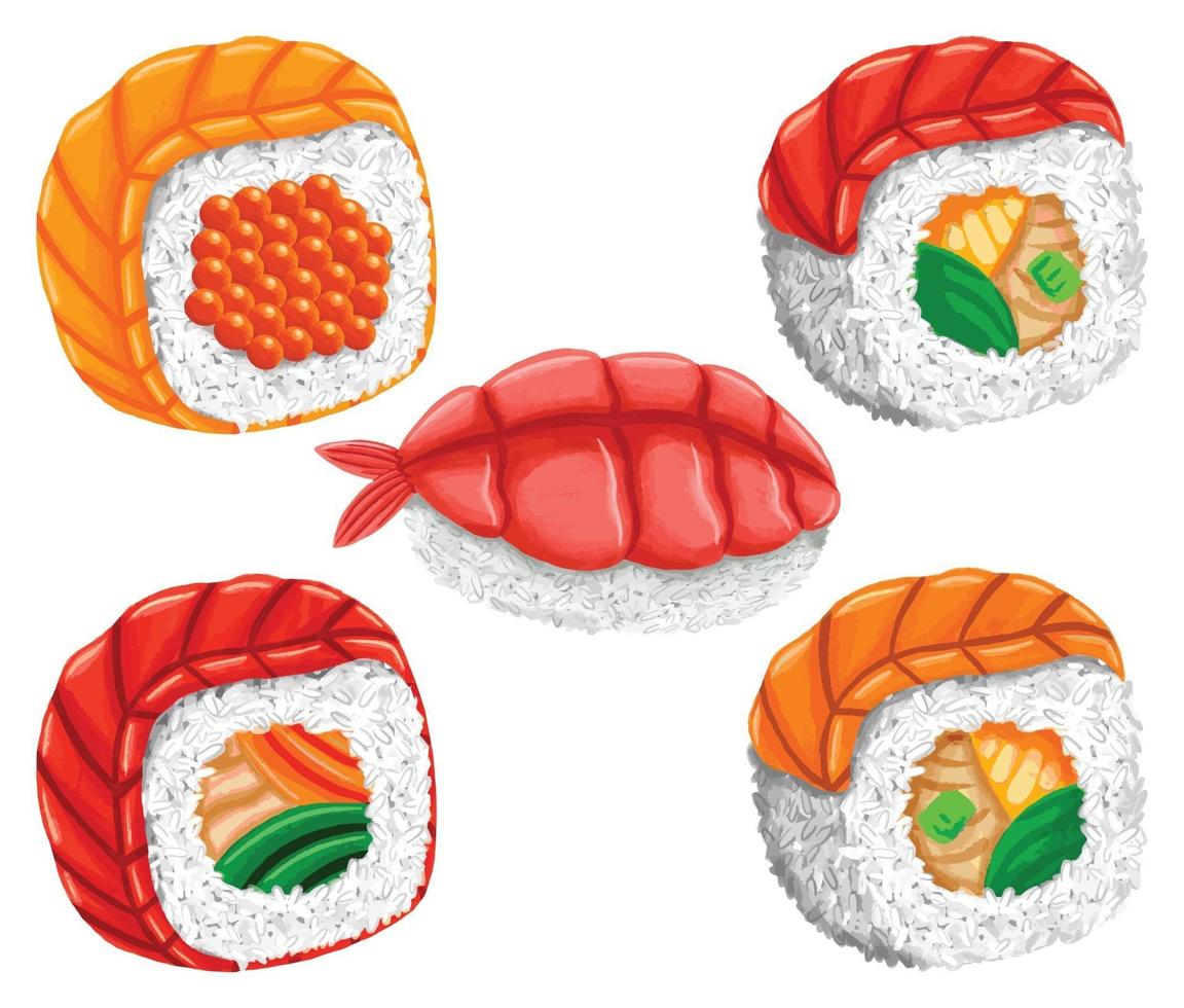 sushi comida japonesa em estilo design plano vetor