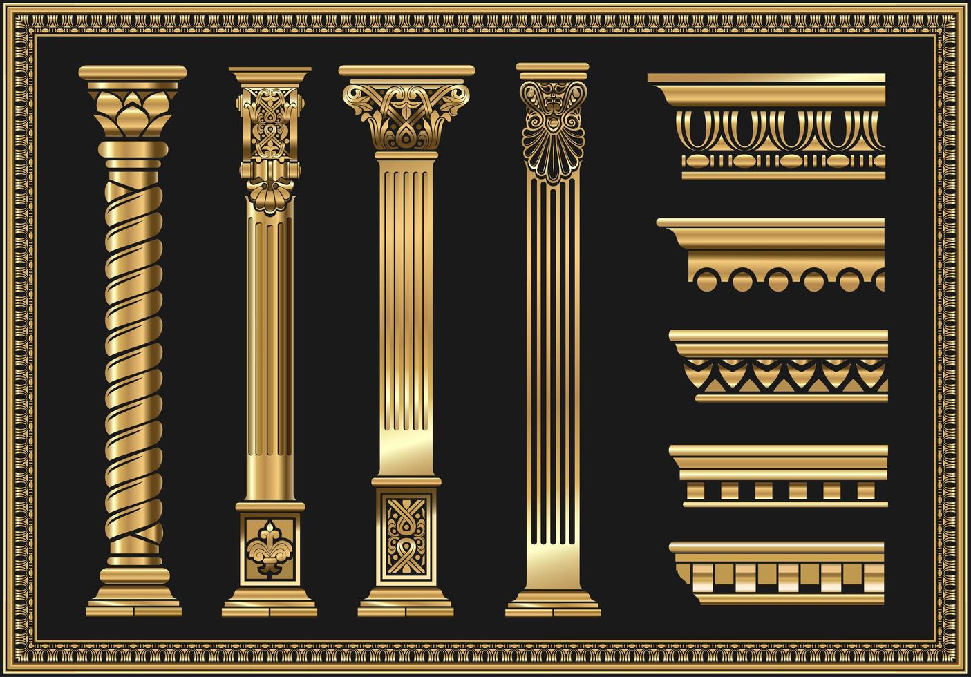 conjunto de silhuetas clássicas vintage douradas capitais vetor