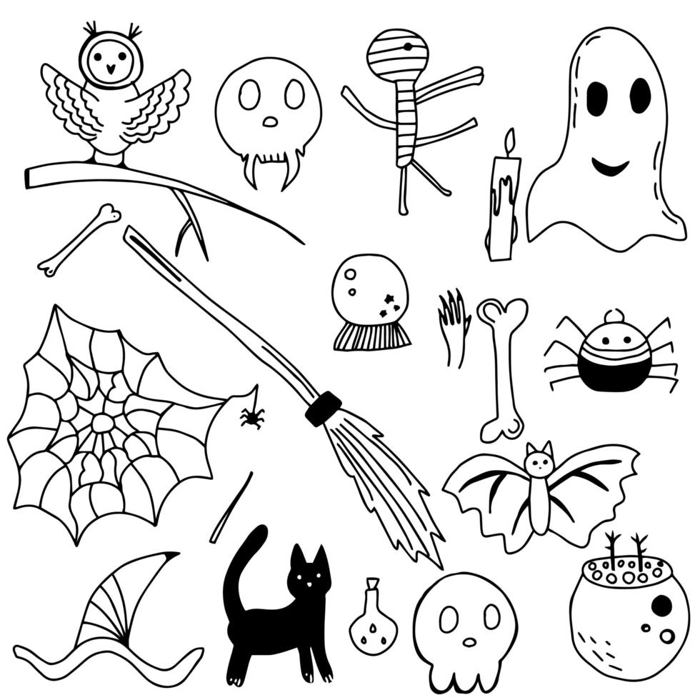 conjunto de elementos de design do vetor bruxa mágica. desenhado à mão, doodle.