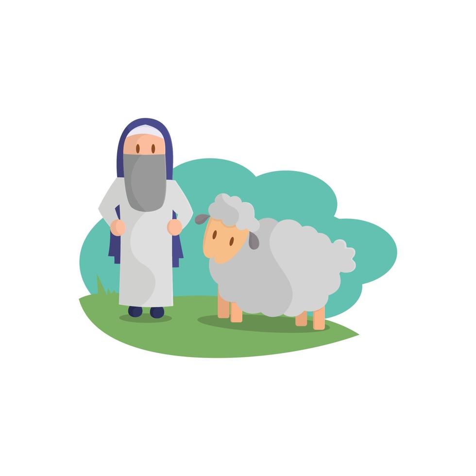 feliz eid adha. celebração do feriado muçulmano o sacrifício de uma ovelha vetor
