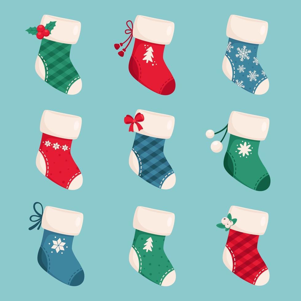 coleção de meias de Natal. meias de natal vetor