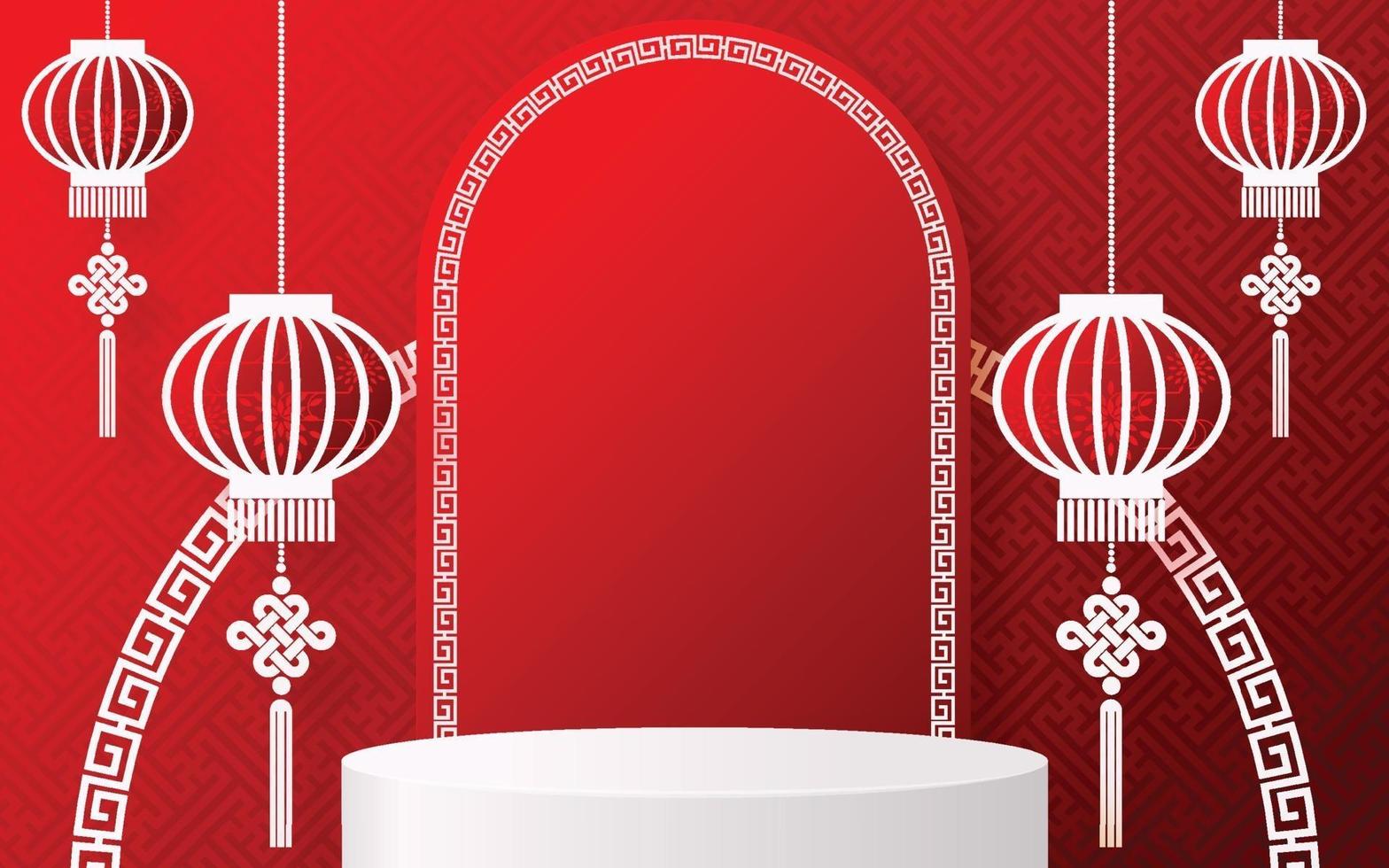 pódio palco redondo pódio ano novo chinês, festival de outono. vetor