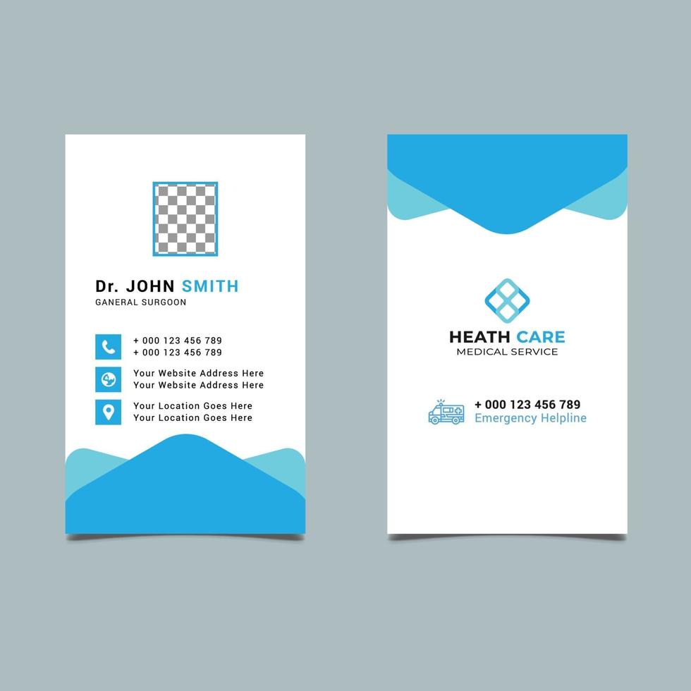 modelo de cartão médico vertical. cartão de visita de saúde. vetor