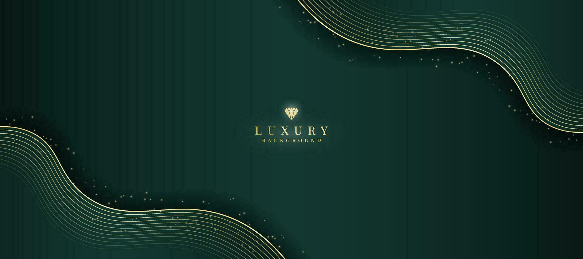 luxuoso Sombrio verde fundo com espumante ouro linhas Projeto. vetor