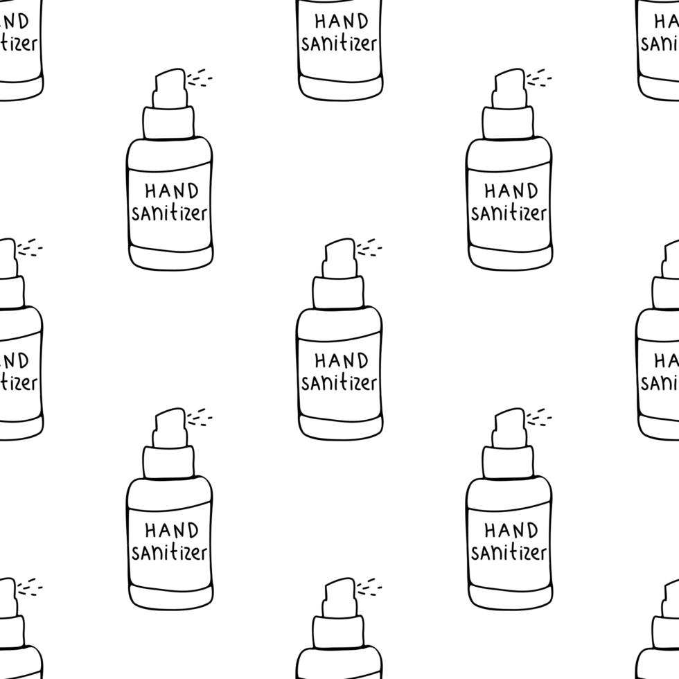 padrão sem emenda feito de ilustração de garrafa de desinfetante desenhada à mão vetor