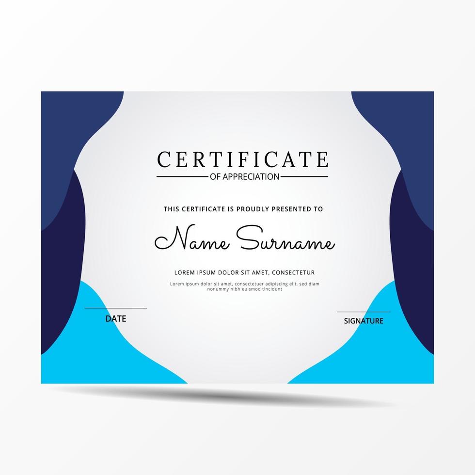 modelo de certificado de diploma elegante em azul e branco vetor