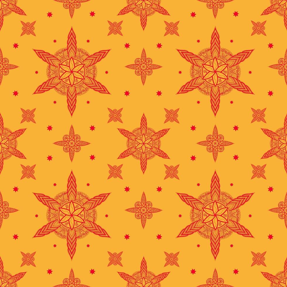 padrão étnico de mandala sem costura com motivos florais. Kalamkari vetor