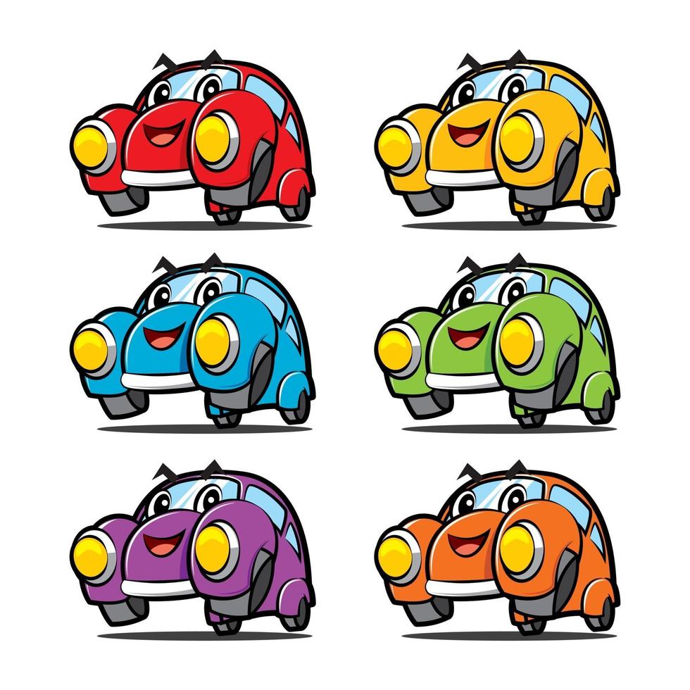 desenhos animados bonitos carros em coleção de cores diferentes vetor