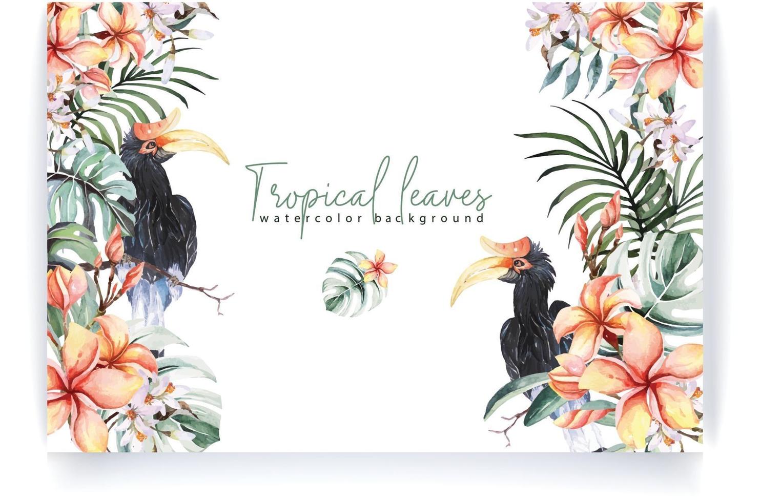 moldura com aquarela folhas tropicais vetor