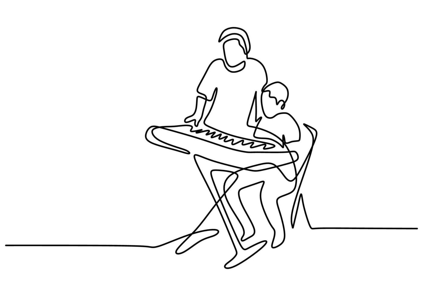 desenho de linha contínua de jovem pai feliz tocando piano vetor