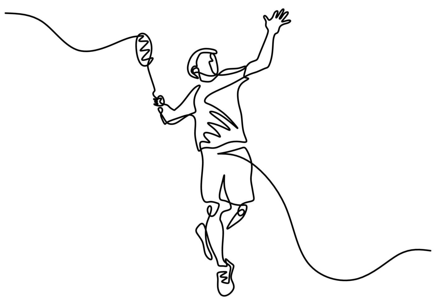 um desenho de linha contínua do jovem jogador de tênis feliz vetor