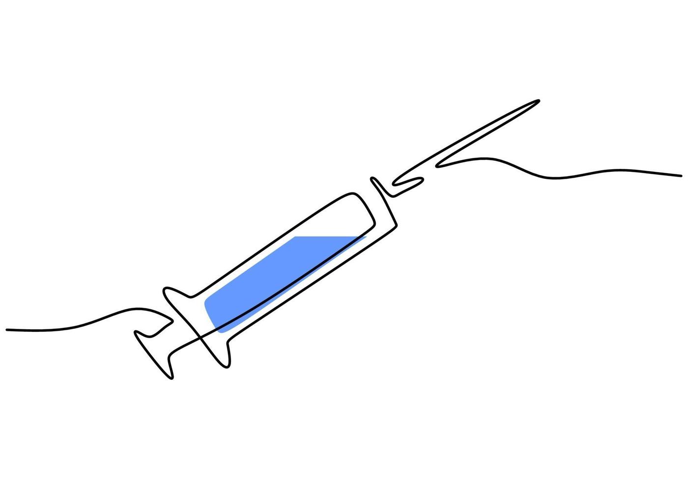 desenho de linha contínua de uma seringa para a vacina corona vetor