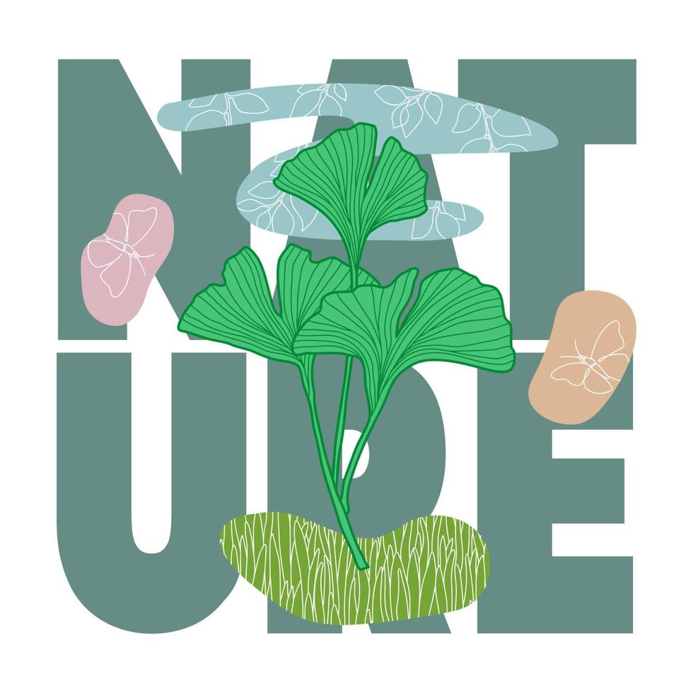 t-shirt botânico abstrato natural impresso com elementos de doodle vetor